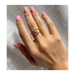 Złoty pierścionek DIUNA 01 z różowym turmalinem