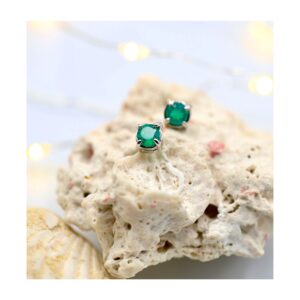 Kolczyki sztyfty z białego złota 585 z agatem – minimalistyczne